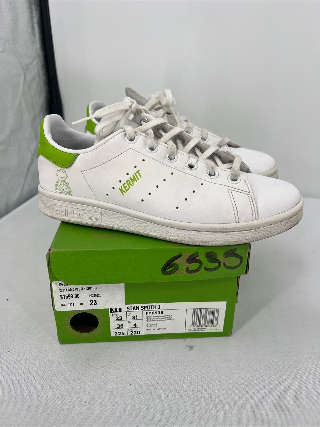Adidas White Stan Smith Sneakers With Green Heel Tab And Kermit Detail